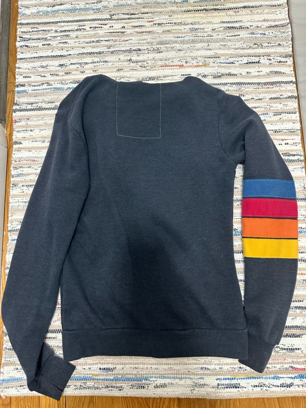 Aviator Nation Navy Zip-Up Hoodie with Rainbow Stripe Sleeve - Picture 3 of 3
